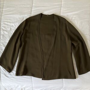 Silk Dark Olive Open-Front Jacket